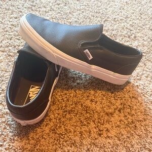 Vans Classic Leather Black and White Slip-Ons